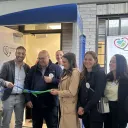Inauguration de la clinique de rue communautaire à l'Aiguillage à Vaudreuil-Dorion: David Gaulin directeur des programmes santé mentale et dépendance (CISSSMO) Dr David-Martin Milot, directeur de santé publique de la Montérégie (CISSSMC), John Glaudu, directeur de l'Aiguillage, Kate Lewis, coordonnatrice de l'Aiguillage, Stéphanie Potvin, infirmière clinicienne à la clinique de rue communautaire (CISSSMO), Amélie Roy, conseillère cadre spécialisée en soins infirmiers (CISSSMO), Annie Rouleau, conseillère